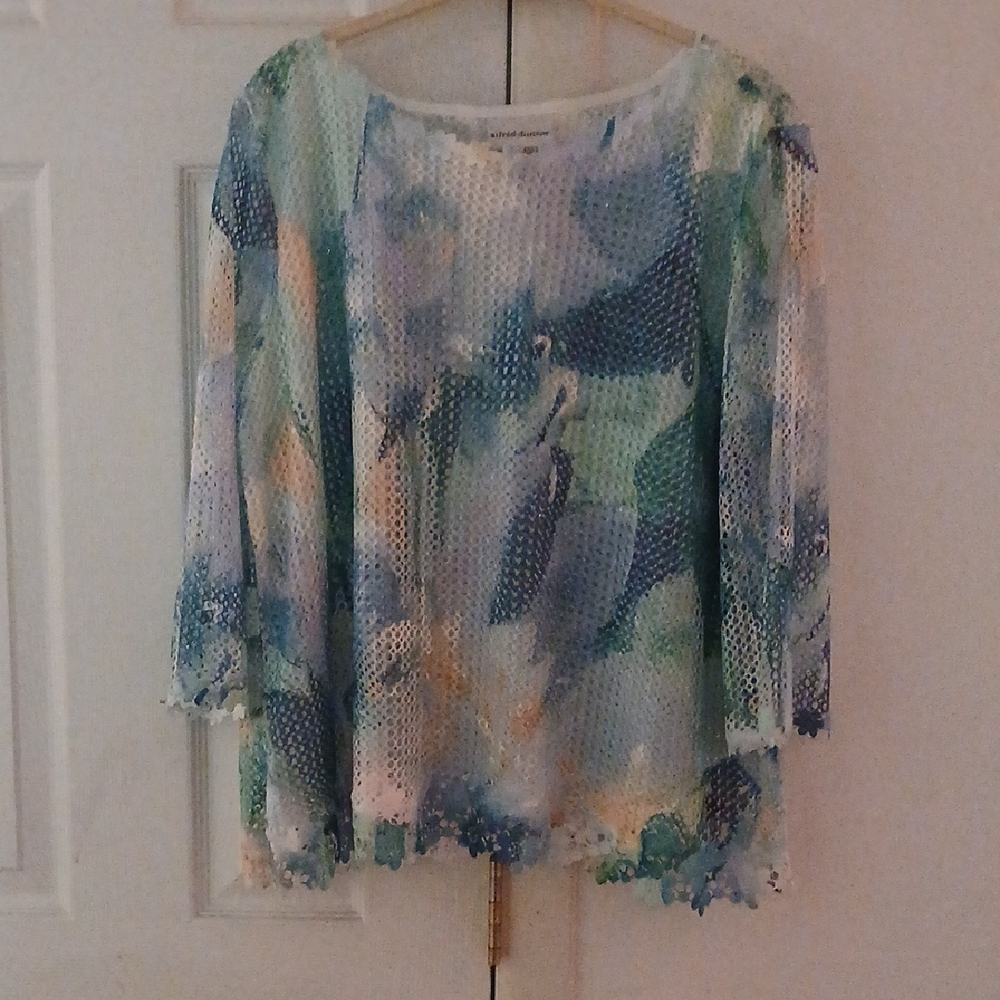 Alfred Dunner Green and Blue Ribbed Blouse